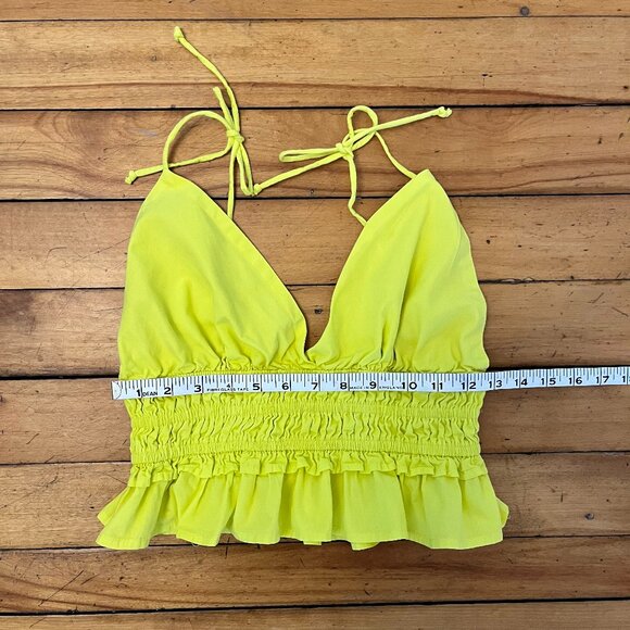 Sim & Sam Boho Yellow Shoulder Tie Smocked Crop Cami Top, Size Medium - Picture 6 of 8